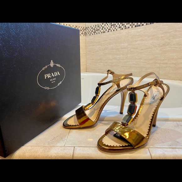 Authentic Prada embellished Sandals Heels size 37.5 - Picture 4 of 11